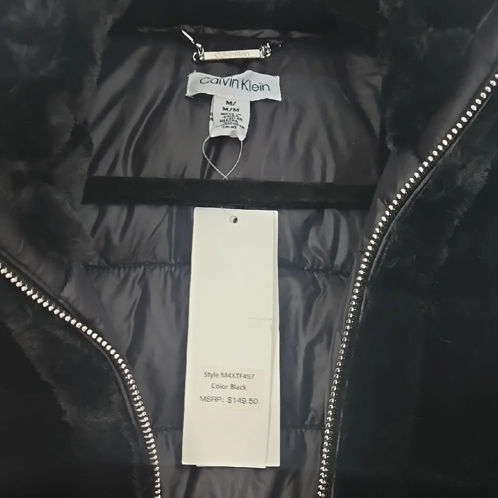 Calvin Klein Black Faux Fur Puffer Vest - Picture 2 of 6